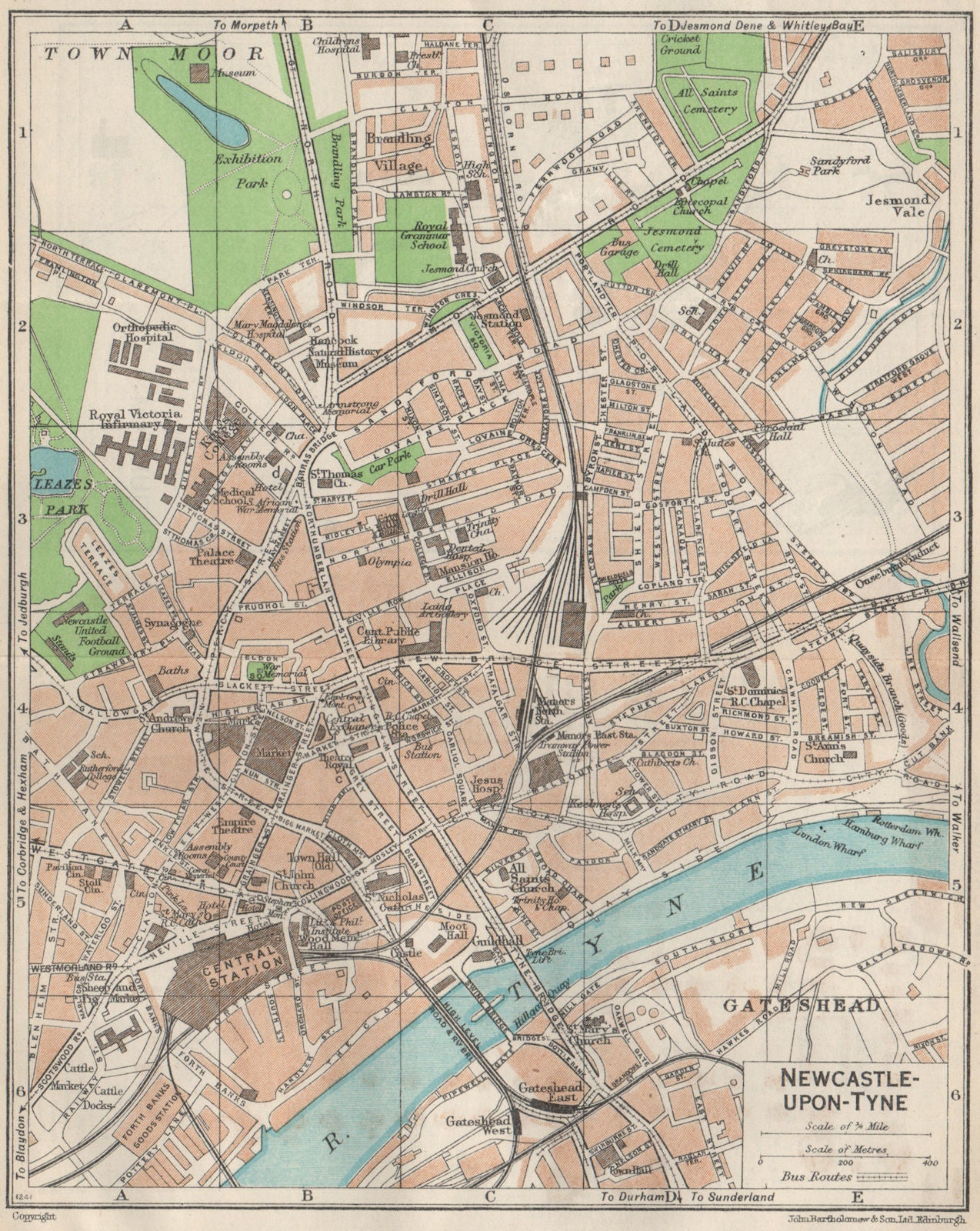 NEWCASTLE-ON-TYNE. Vintage town city map plan. Northumberland 1957 old